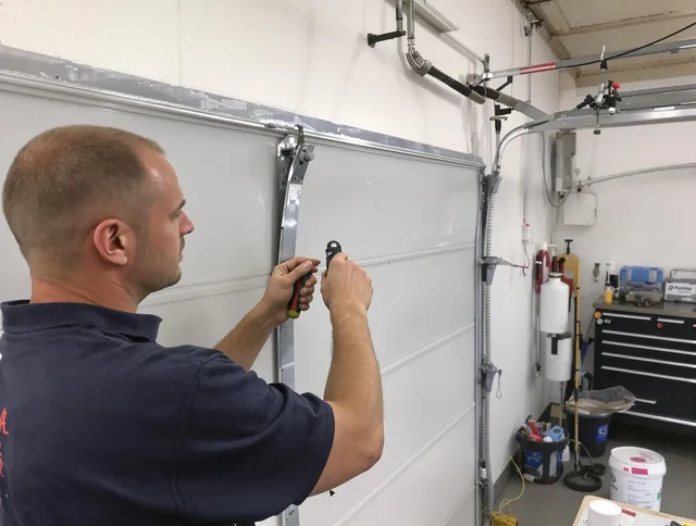 Before and after garage door dent repair by North Olmsted Garage Door Repair in North Olmsted