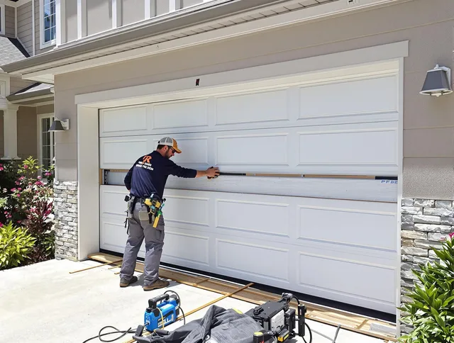 North Olmsted Garage Door Repair team performing complete garage door replacement at North Olmsted residence