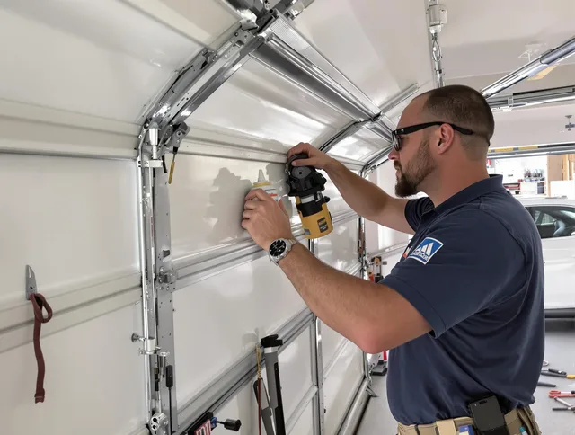 North Olmsted Garage Door Repair technician quieting a noisy garage door in North Olmsted