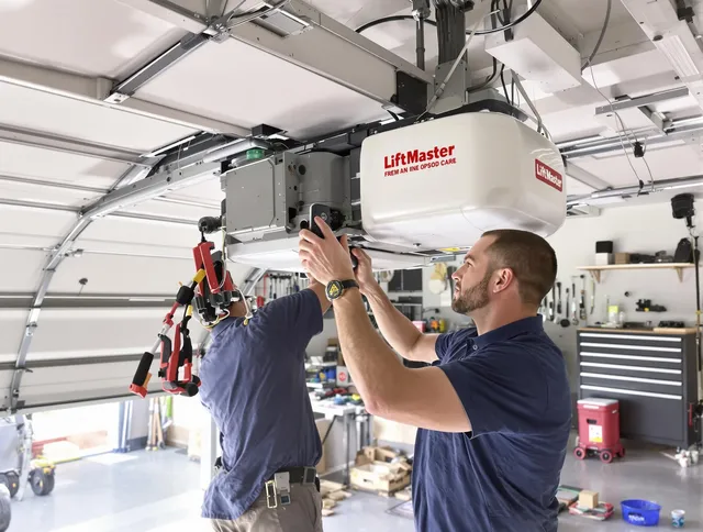 North Olmsted Garage Door Repair technician performing advanced diagnostics on garage opener in North Olmsted