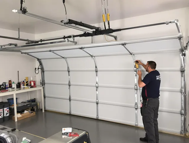 North Olmsted Garage Door Repair certified technician performing overhead door system repair in North Olmsted
