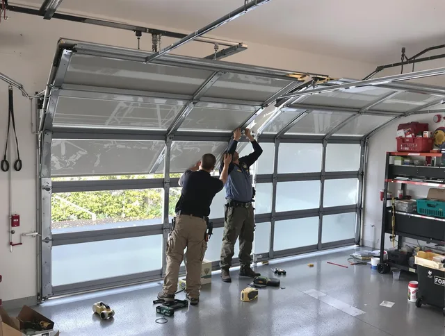 North Olmsted Garage Door Repair expert performing precise panel replacement on North Olmsted garage door